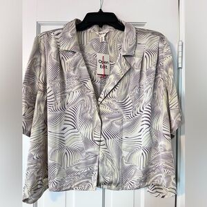 Open Edit Lavender Patterned Short-Sleeve Cropped Shirt